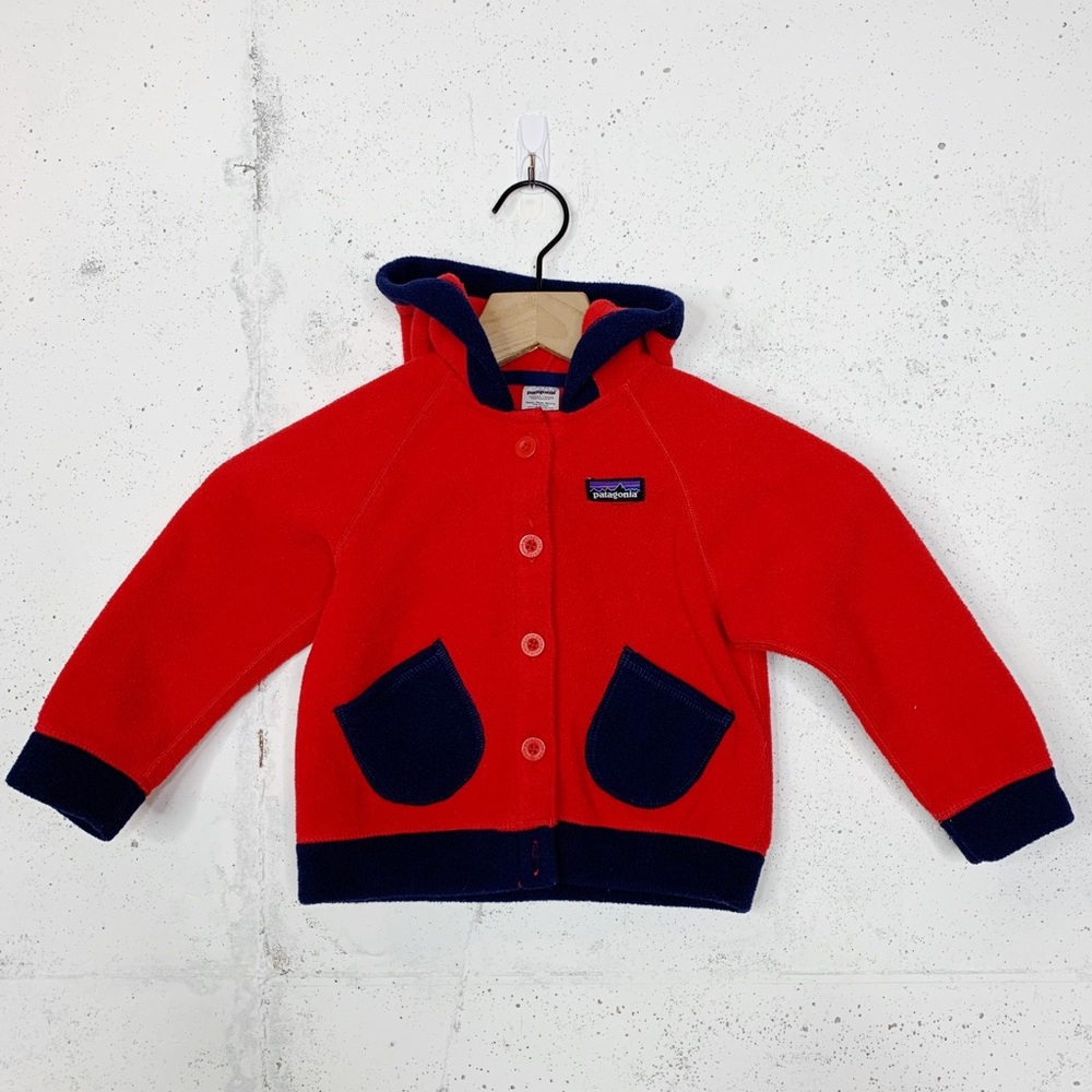 Patagonia Red and Navy Kids Fleece Hoodie
